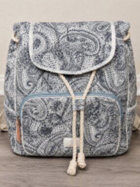 Rachel Ashwell Boho Shabby Chic Quilted Paisley  Blue Drawstring Backpack